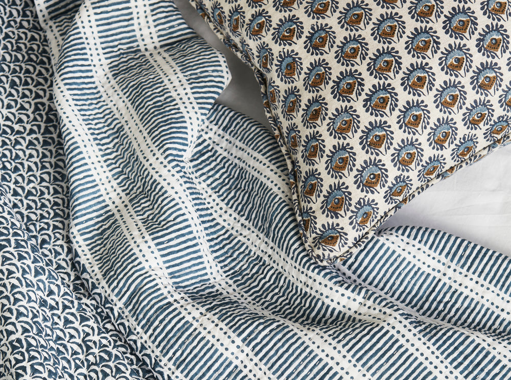 Dash Dot Indian Teal Linen
