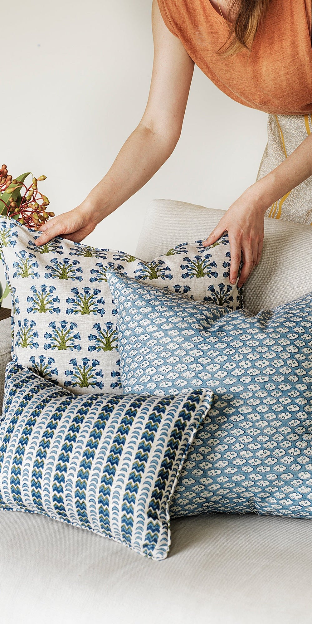 Samode Moss Azure Pillowcase in - Cushions - Walter G Australia