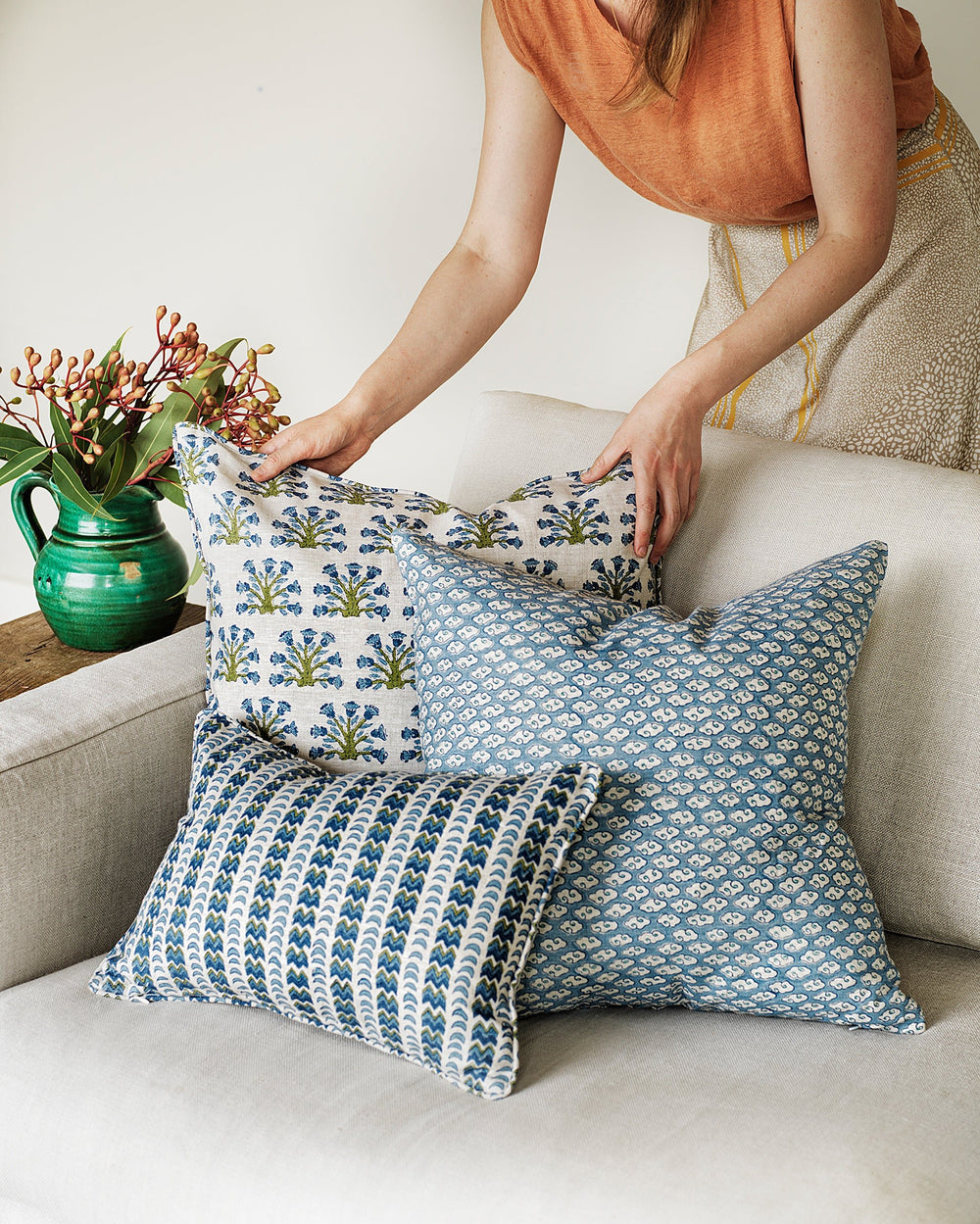 Samode Moss Azure Pillowcase in - Cushions - Walter G Australia